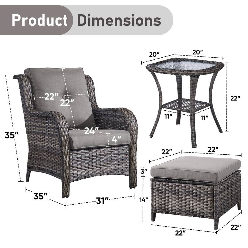 Outdoor Rattan Chair with Coffee Table and Ottoman