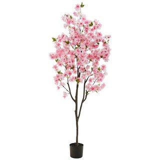 6' Pink Cherry Blossom Artificial Tree in Black Nursery Pot - Bed Bath ...