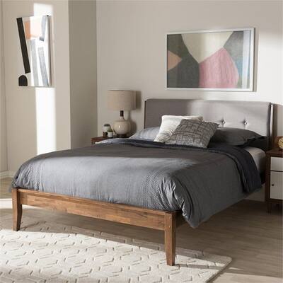 King Platform Bed in Light Gray and Walnut Brown