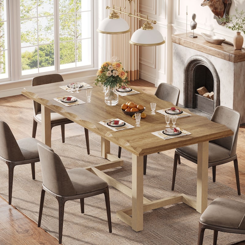 63-Inch Rectangular Dining Table with Solid Wood Leg and Thick Table Top for 4-6 People