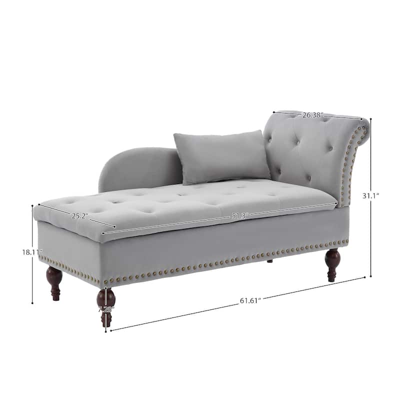 Velvet Chaise Lounge with a Storage Function, Tufted Cushions & Nailheads
