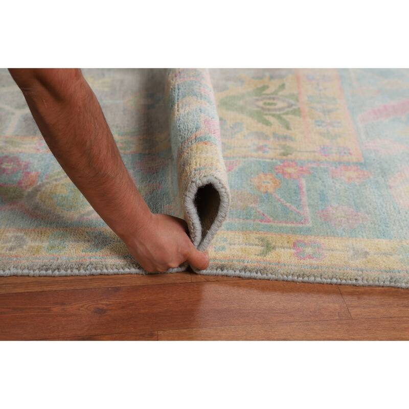 Grey Floral Oushak Indian Area Rug Handmade Wool Carpet - 8'8"x 12'6"