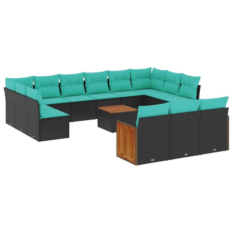 vidaXL 13 Piece Patio Sofa Set with Cushions Black Poly Rattan