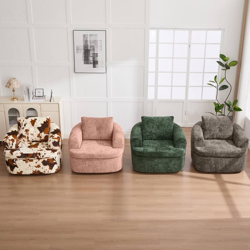 360°Swivel Sofa Chair Accent Barrel Chair 36.6" Swivel Round Chair with Dual-layer Cushion Design for Living Room