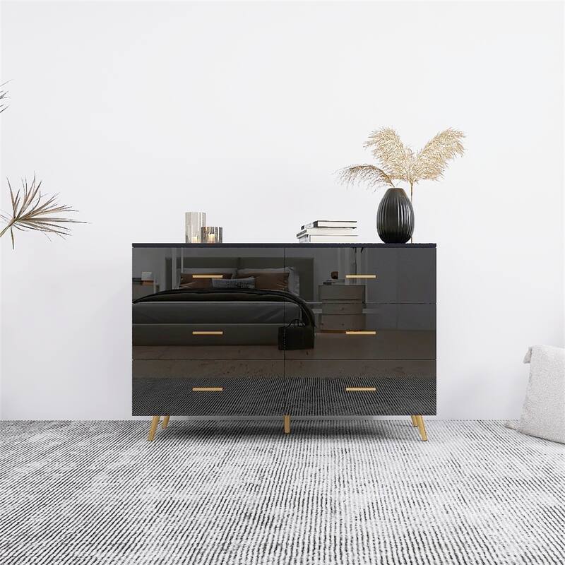 6 Drawers Chest of Drawer with Golden Handle and Golden Steel Legs