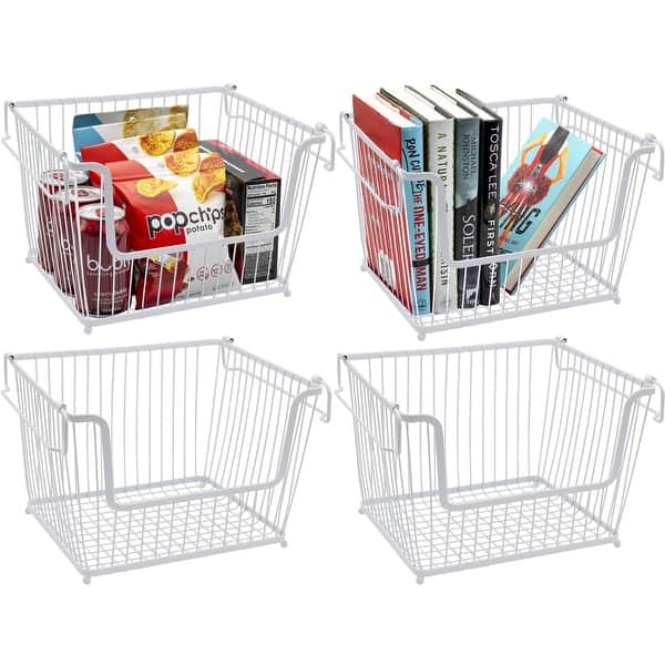 Stackable Metal Storage Organizer Bin Basket Large, 6 Pack Bed Bath
