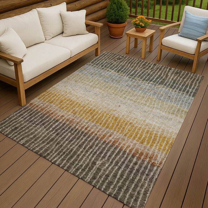 Machine Washable Indoor/ Outdoor Contemporary Stripes Chantille Rug