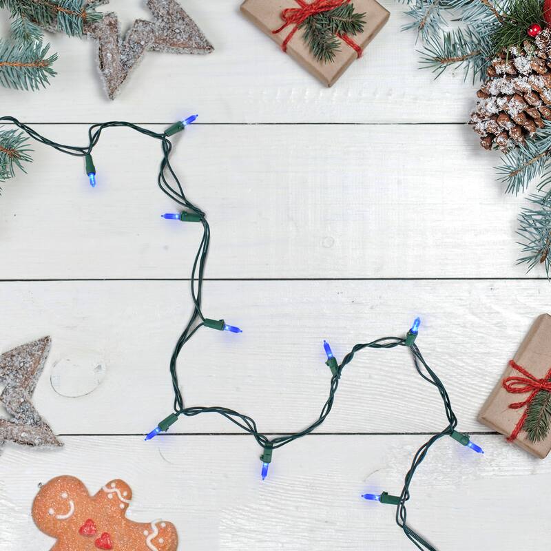 100 Blue LED Mini Christmas Lights 33 ft Green Wire - 33'