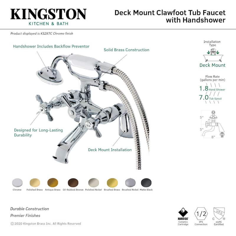 Kingston Brass Essex Deck Mounted Clawfoot Tub Filler with Built-In
