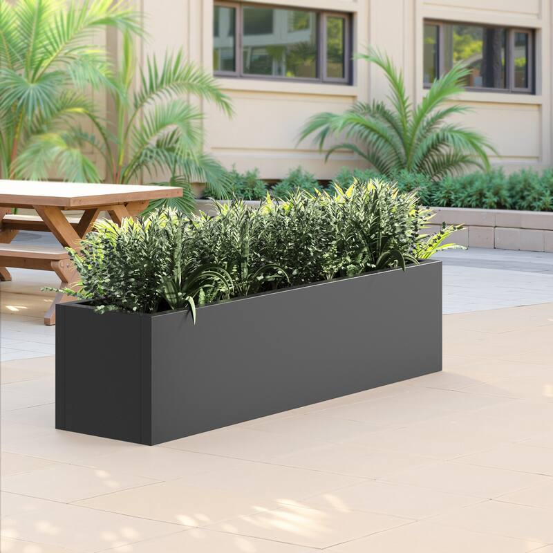 Metal Movable Planter Box with Trellis Privacy Screen Planter Box with Lockable Wheels