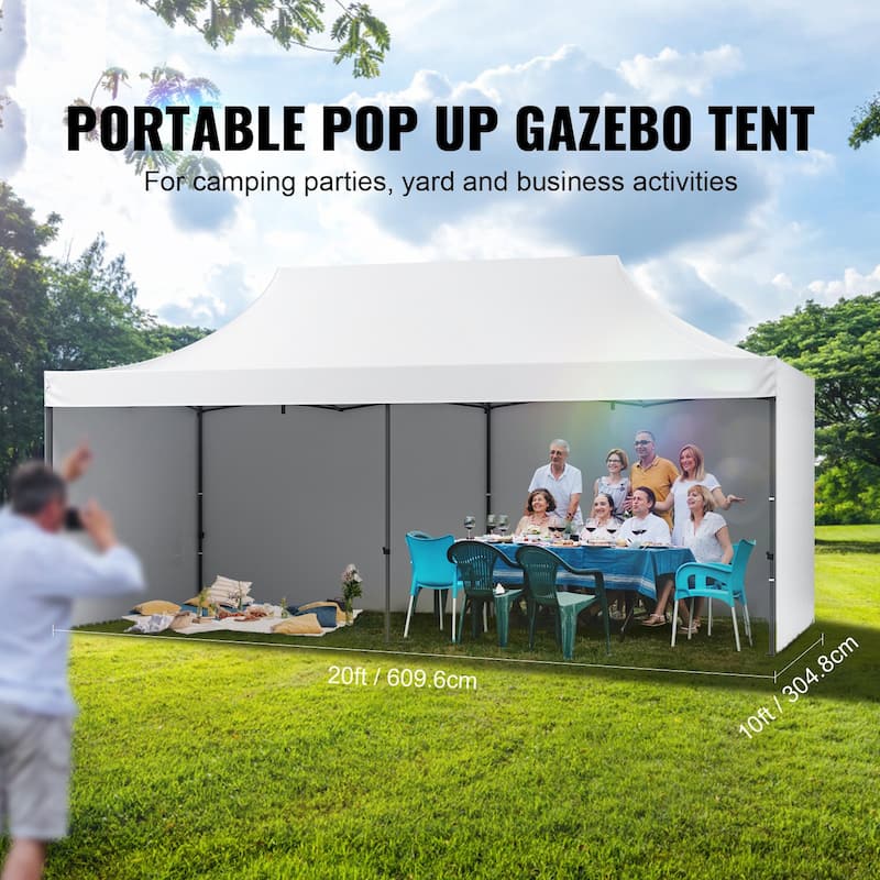 White 500D PU Canopy Tent with Sidewalls, Adjustable Steel Frame - 240” L x 120” W x 126” H