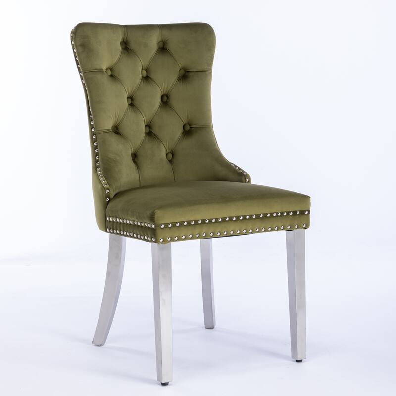 Nail Head Trim Chairs, Velvet Upholstered Dining Chair Set of 2, Conference Chair with Chrome Stainless Steel Plating Legs