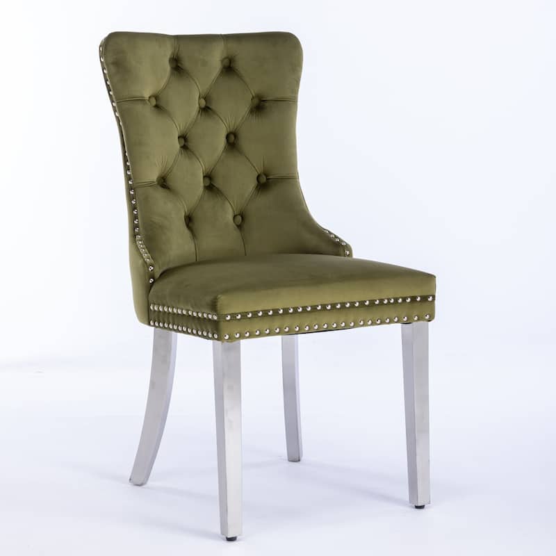 Upholstered Dining Chair Set Of 2 - Olive Green