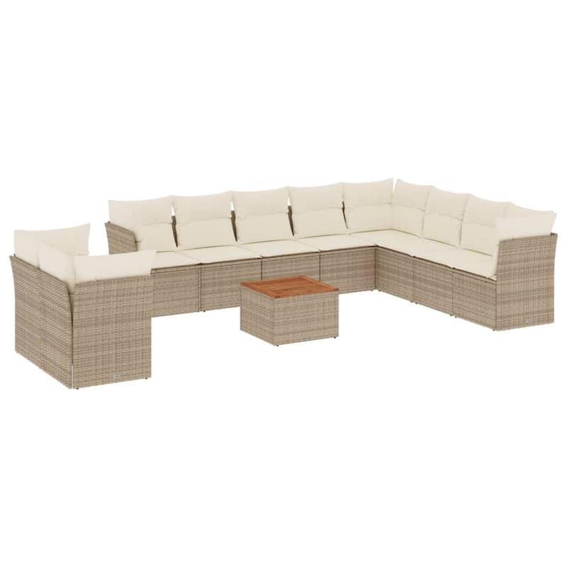 vidaXL Patio Sofa Set with Cushions Outdoor Furniture 11 Piece Poly Rattan - 24.4 x 24.4 x 27.2
