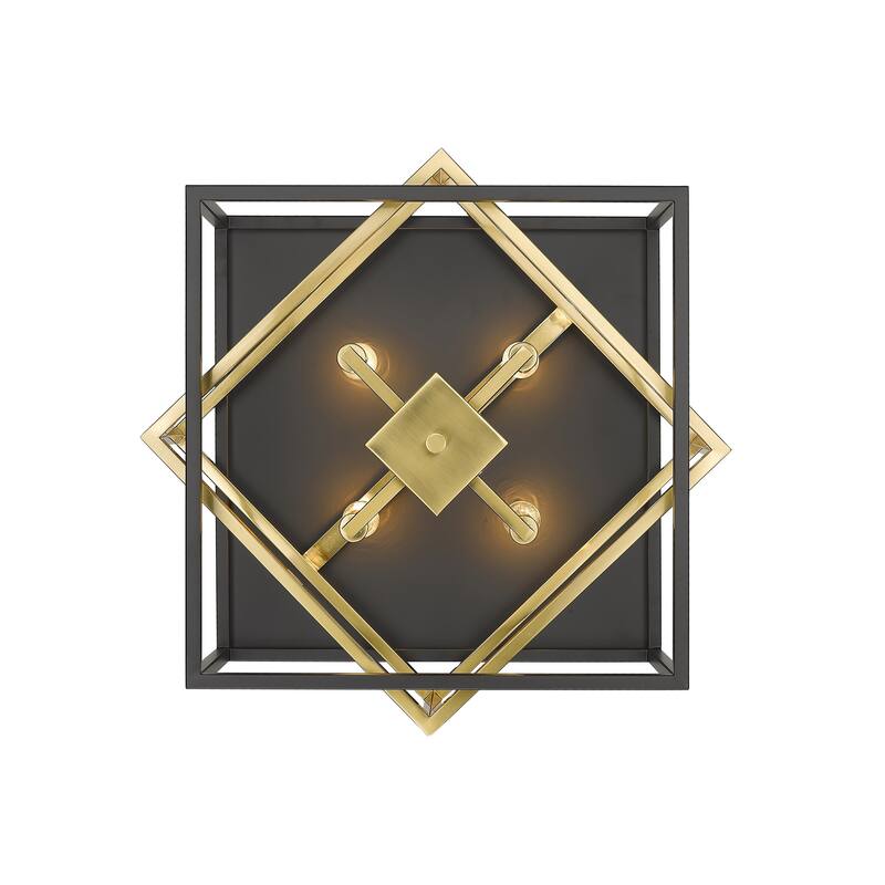 4-Light Black And Gold Interlocked Box Flush Mount