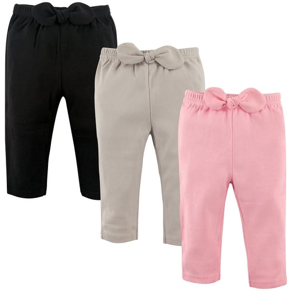 slide 1 of 1, Hudson Baby Infant Girl Cotton Pants 3pk, Light Pink Black 12-18 Months - Light Pink Black