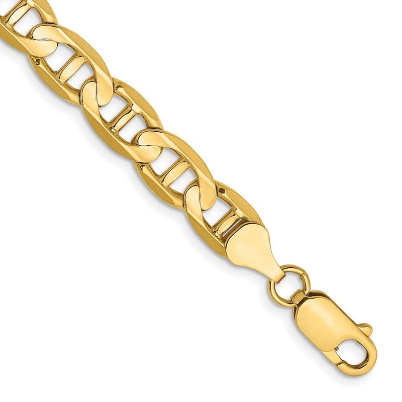 Curata 14k Yellow Gold Solid Polished 7mm Concave Nautical Ship Mariner Anchor Chain Bracelet Lobster Claw