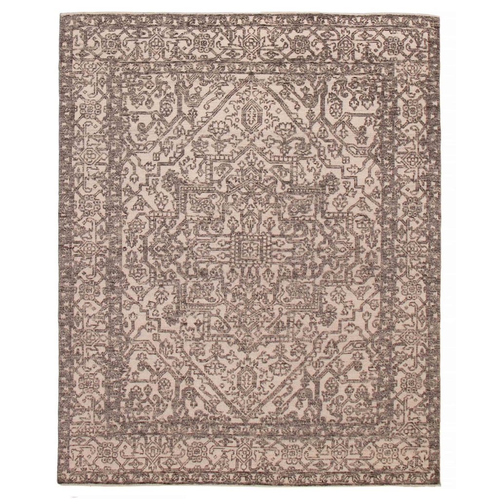 ECARPETGALLERY Hand-knotted Tangier Cream, Dark Grey Wool Rug - 8'0 x 10'0