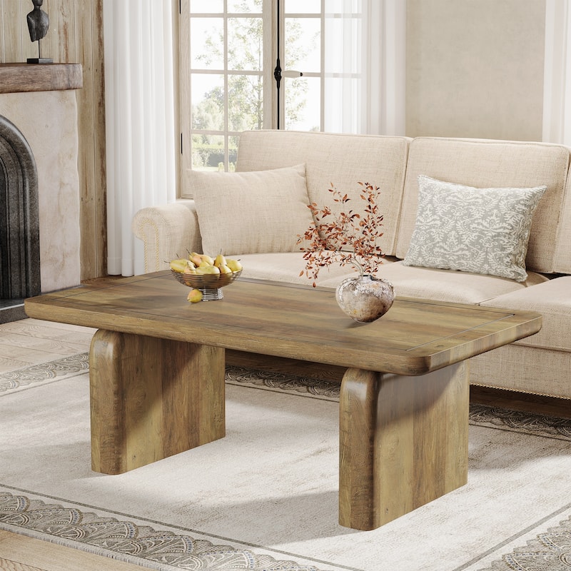 Rectangle Coffee Table, 47-Inch Farmhouse Tea Table with Thickened Tabletop
