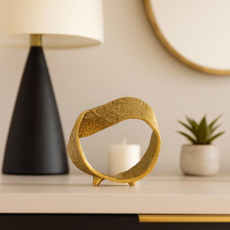 Twisted Hammered Ring Table Sculpture and Statues for Home Decor, Gold