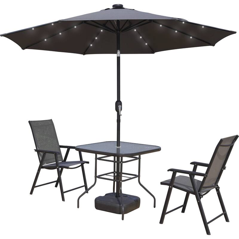 Sierra 9 ft Patio Tilt & Crank Patio Table Market Umbrella With Solar LED for Summer Beach Backyard