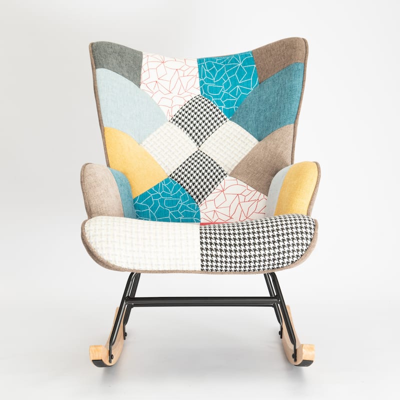Linen Fabric Rocker Chair with Wood Legs