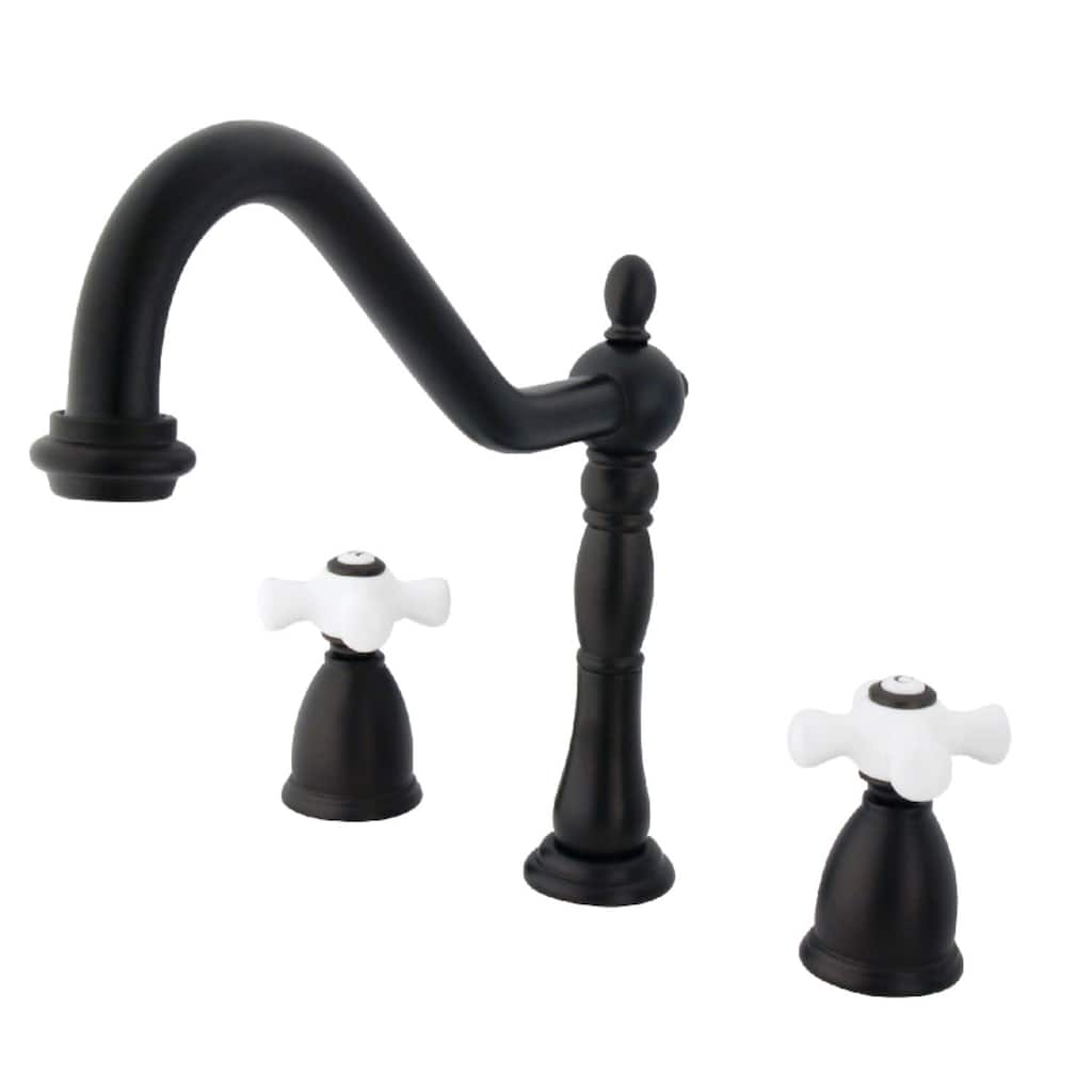 Kingston Brass Heritage Widespread Kitchen Faucet with Porcelain Cross