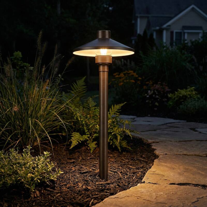 18" Antique Brass Outdoor Path Light Wide-Brim Dark Sky Landscape Lighting (G4 Bulb Compatible) - Antique Brass