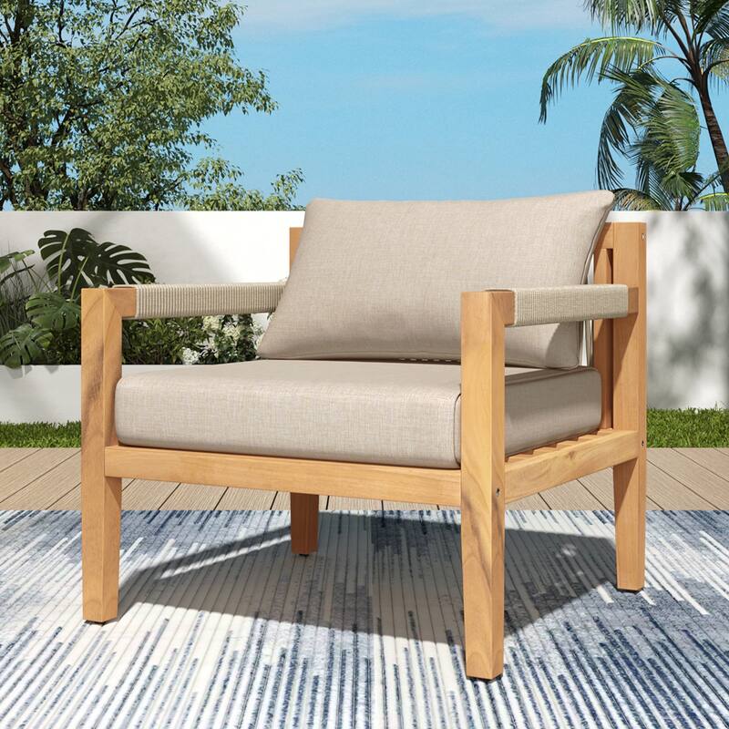 Christopher Knight Home - Outdoor Acacia Wood Club Chair with Side Table