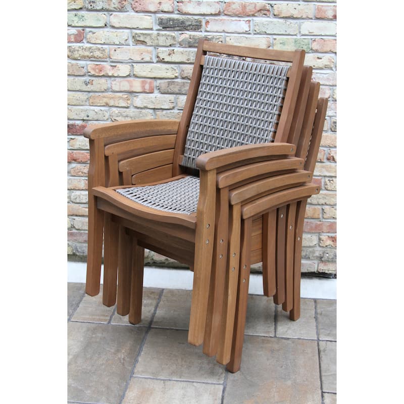 Eilaf 6 pc. Eucalyptus Dining Set with Wicker Stacking Chairs