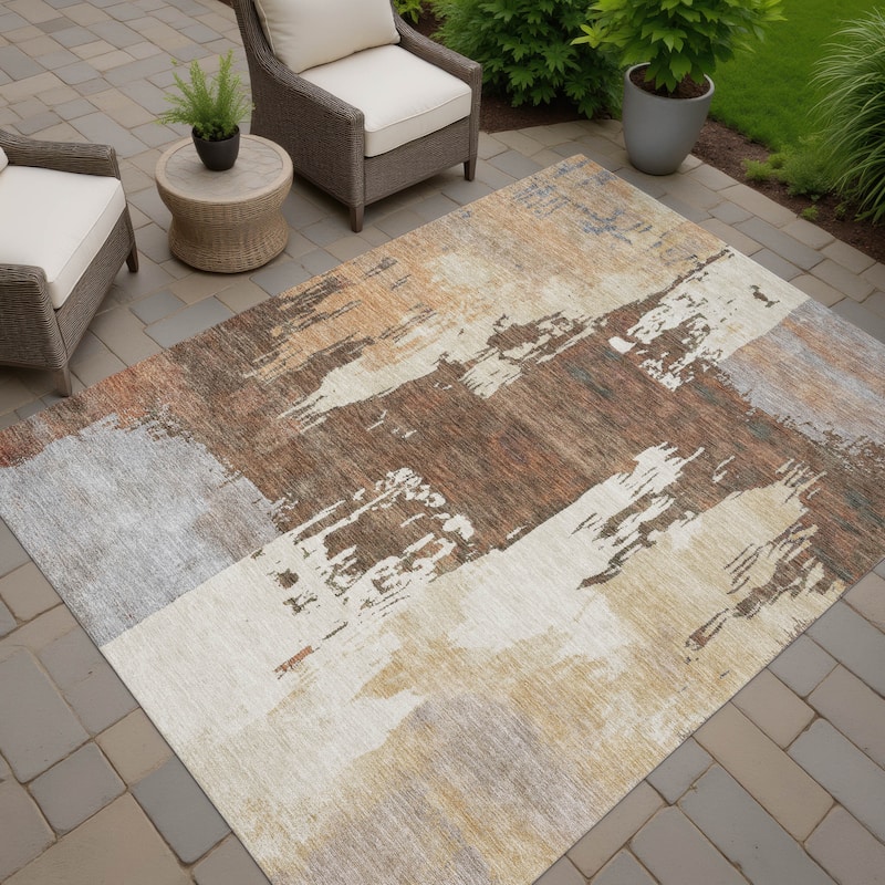 Machine Washable Indoor/ Outdoor Contemporary Fusion Chantille Rug - Cayenne - 3' x 5'