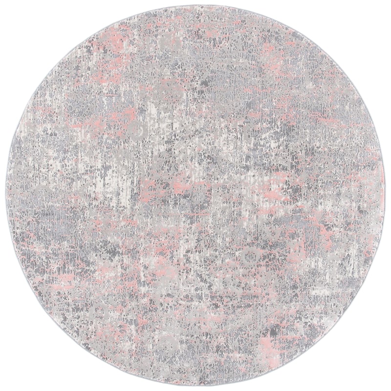 SAFAVIEH Meadow Georgette Modern Abstract Rug - 6'7" Round - Grey/Pink