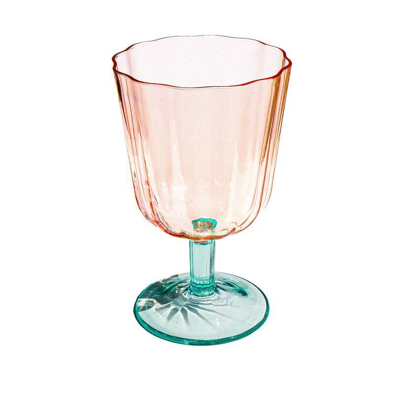 Abode Homewares Simple Scallop Acrylic Wine Glass - Pink & Green - 17 oz - Set of 6