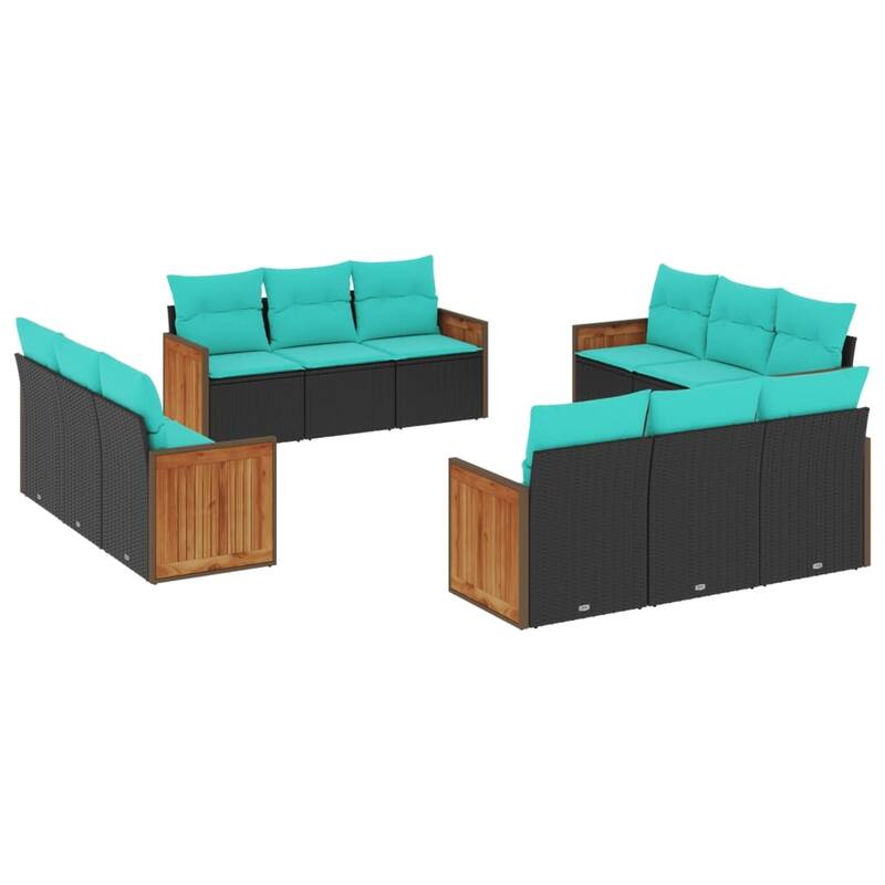 vidaXL 12 Piece Patio Sofa Set with Cushions Black Poly Rattan