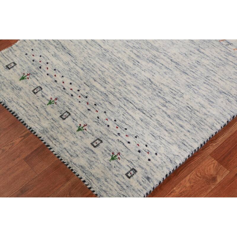 Tribal Gabbeh Runner Rug Handmade Beige Wool Carpet - 2'8" x 9'10"