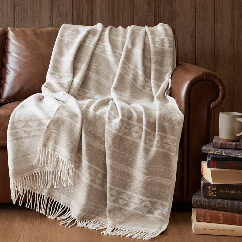 Woolrich Alberta Cotton Blend Throw - Ivory Stripe - 50x60"
