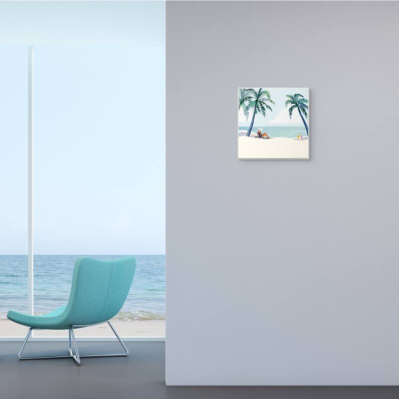 Stupell Woman Lounging under Palm Tree Coastal Landscape Wood Wall Art - Blue