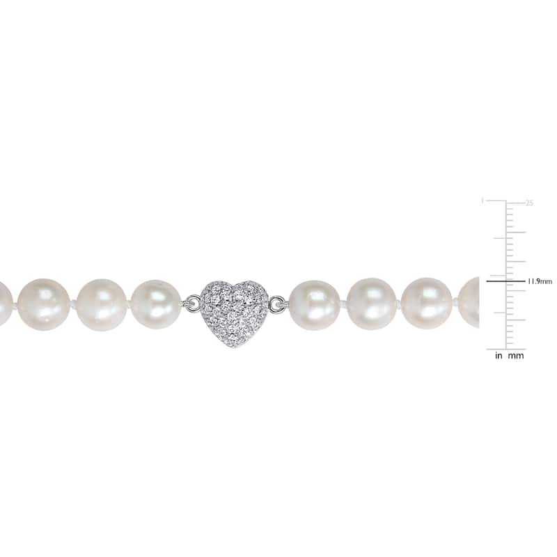 Miadora Cultured Freshwater Edison Pearl Necklace 3/4ct TGW Created White Sapphire in Sterling Silver
