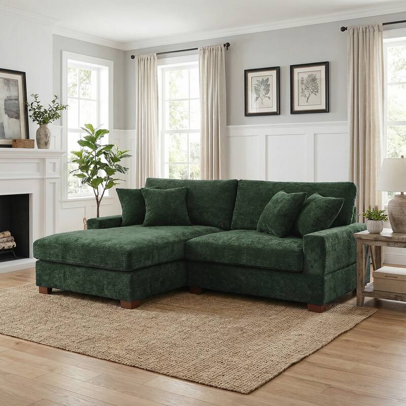 2 Set Chenille Upholstered Modular Sectional Sofa Chaise with Pillows