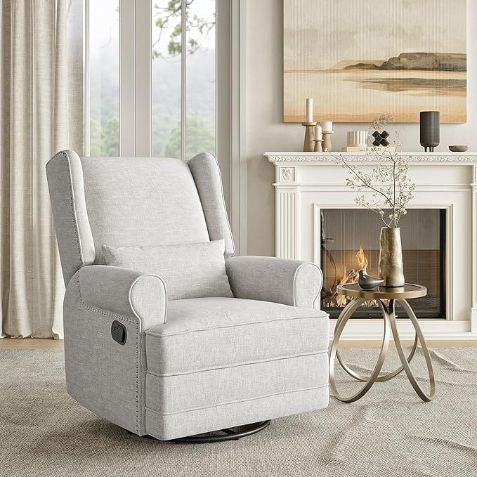 Swivel Recliner Chair with Extra Large Footrest, Grey - Grey