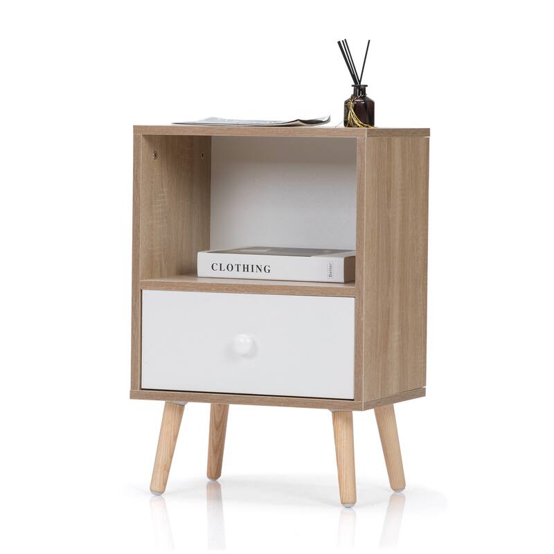 Wood Nightstand with Drawer and Shelf Set of 2