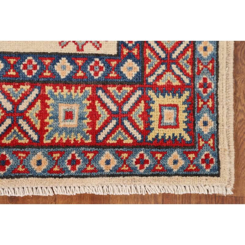 Geometric Kazak Rug Handmade Wool Carpet - 2'10" x 4'3"
