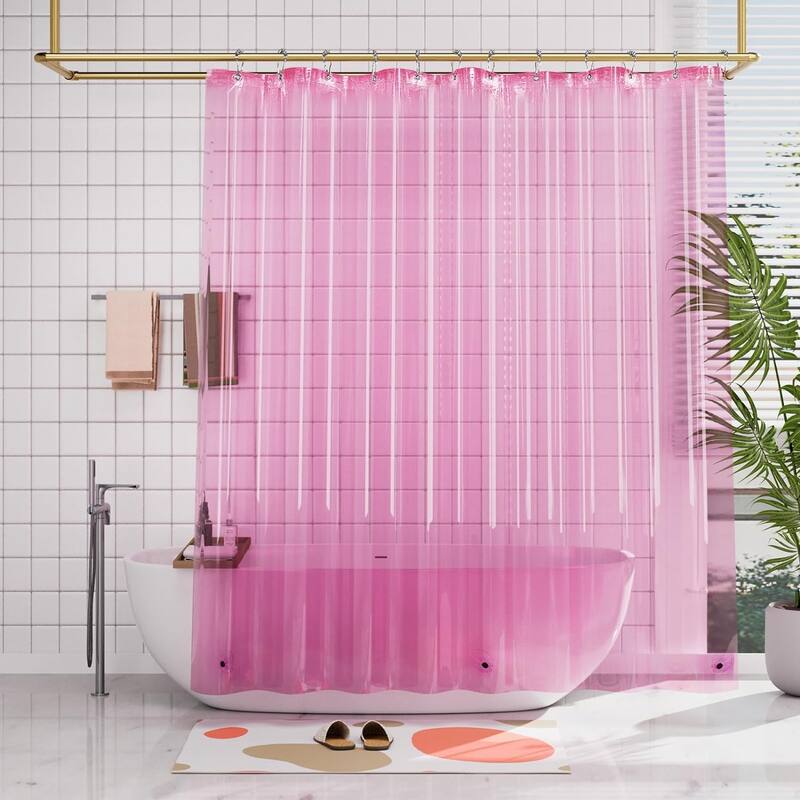 Clear Hot Pink Shower Curtain Liner, Lightweight