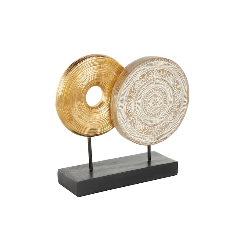 Resin Geometric Handmade Sculpture with Black Rectangular Base - Gold - Roche River Decor - 4"W x 14"L x 13"H