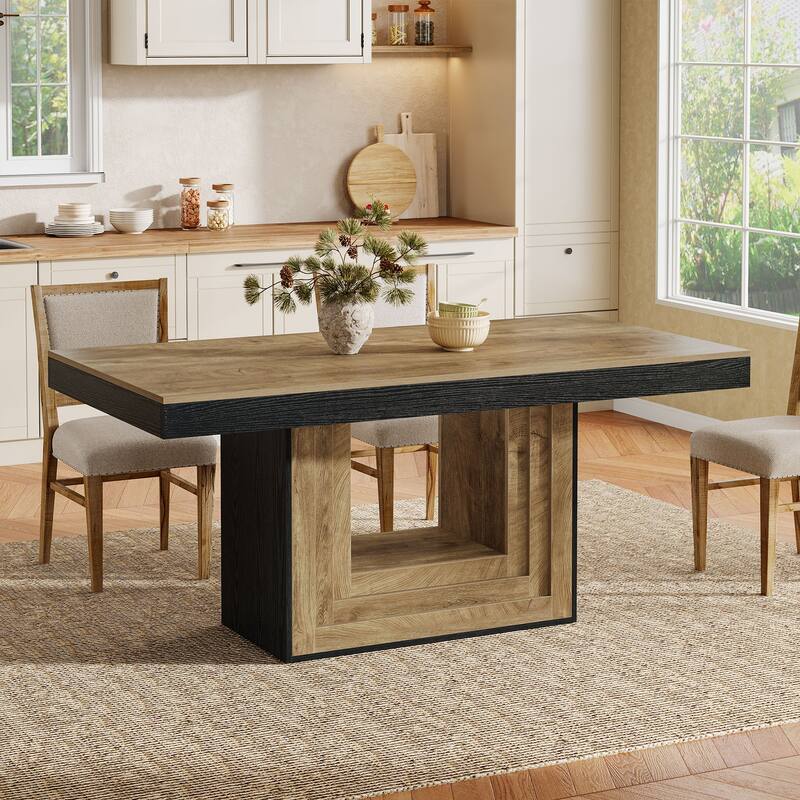 63" Rectangle Kitchen Table for 4-6 People - Natural Wood + Black