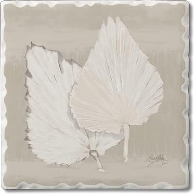 Absorbent Stone Tumbled Tile Coasters, Fan Palm II, Set of 4