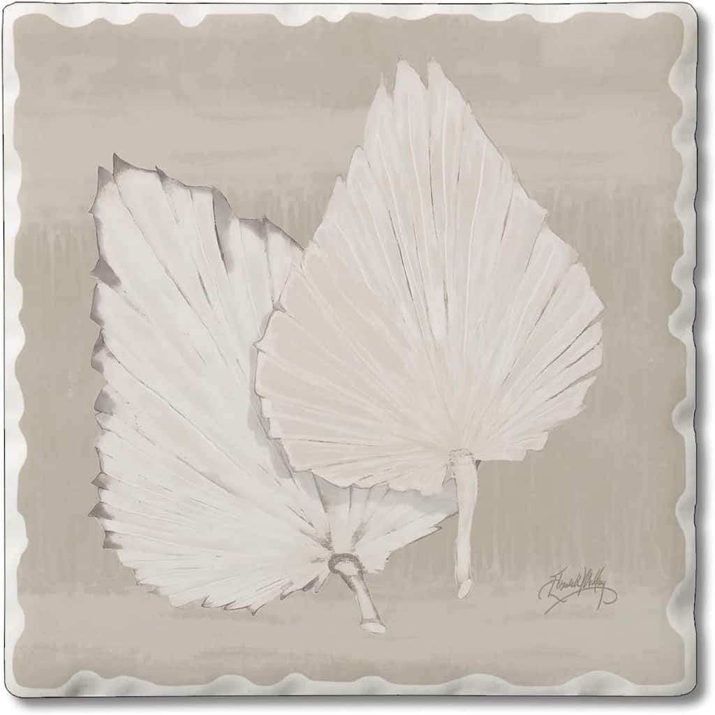 Absorbent Stone Tumbled Tile Coasters, Fan Palm II, Set of 4