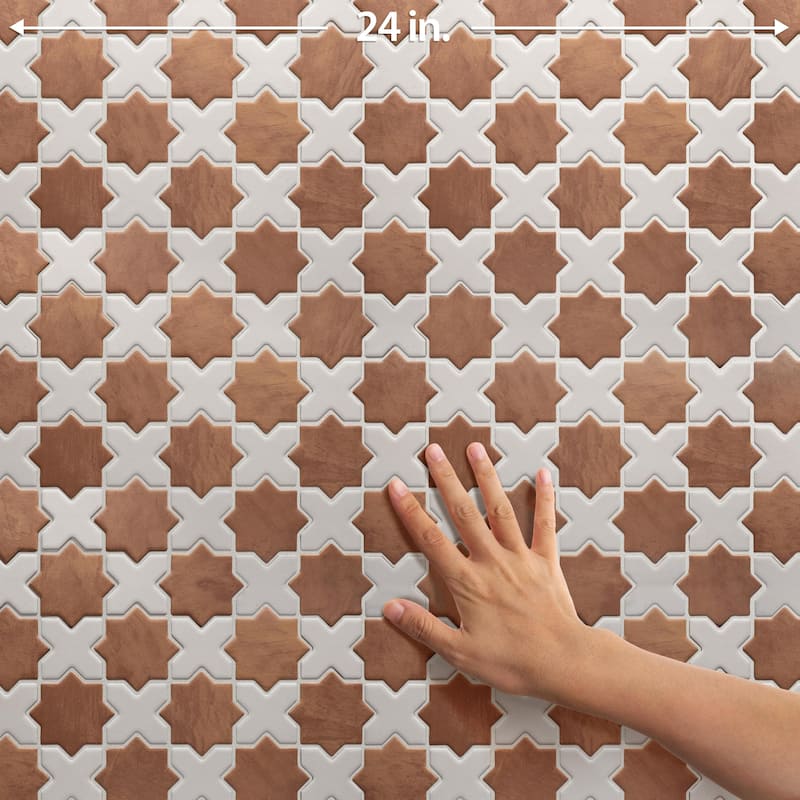 Merola Tile Sentier des Cotto 2" Star with White Cross 11-7/8" x 11-7/8" Porcelain Mosaic Floor and Wall Tile