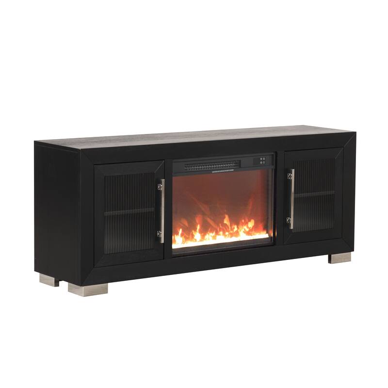 Furniture of America Alaric Modern Black Solid Wood 2-Piece Queen Bedroom Set with 60-inch Fireplace TV Stand