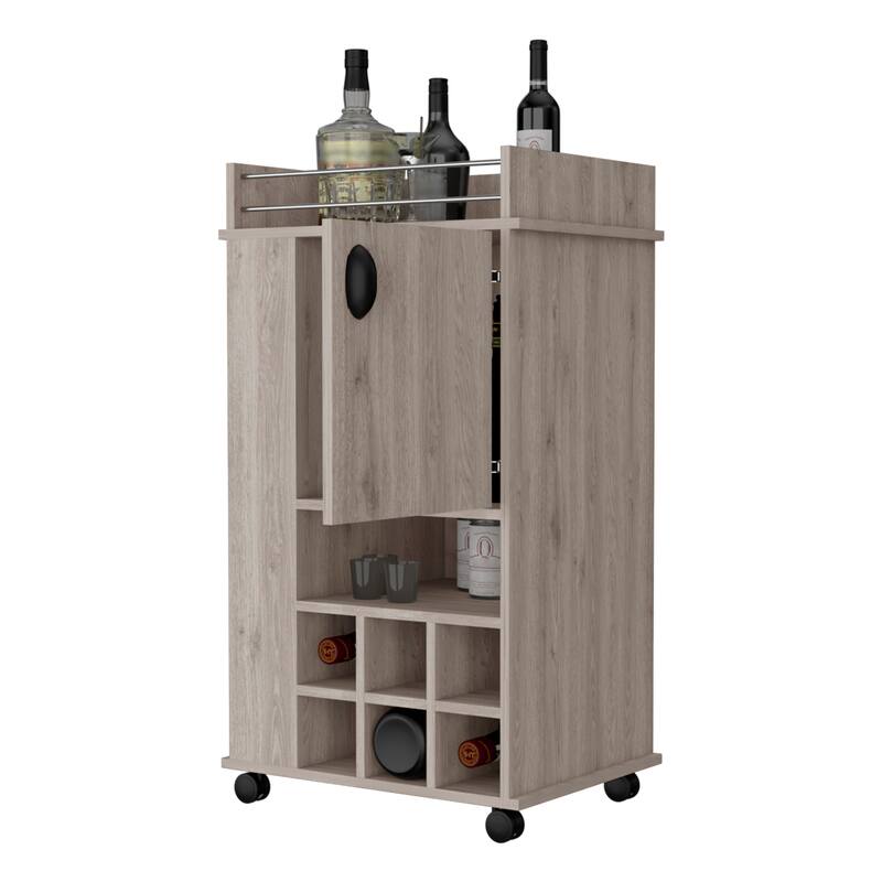 Farson Bar cart with 2-Side Shelf, 6-Built In Wine Rack and Casters